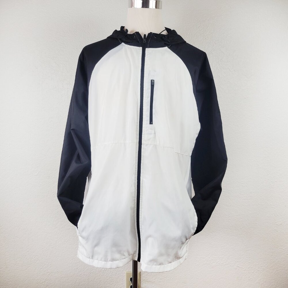Russell Windbreaker Jacket Size 2XL (50-52) Black White Zip Up Hooded Athletic